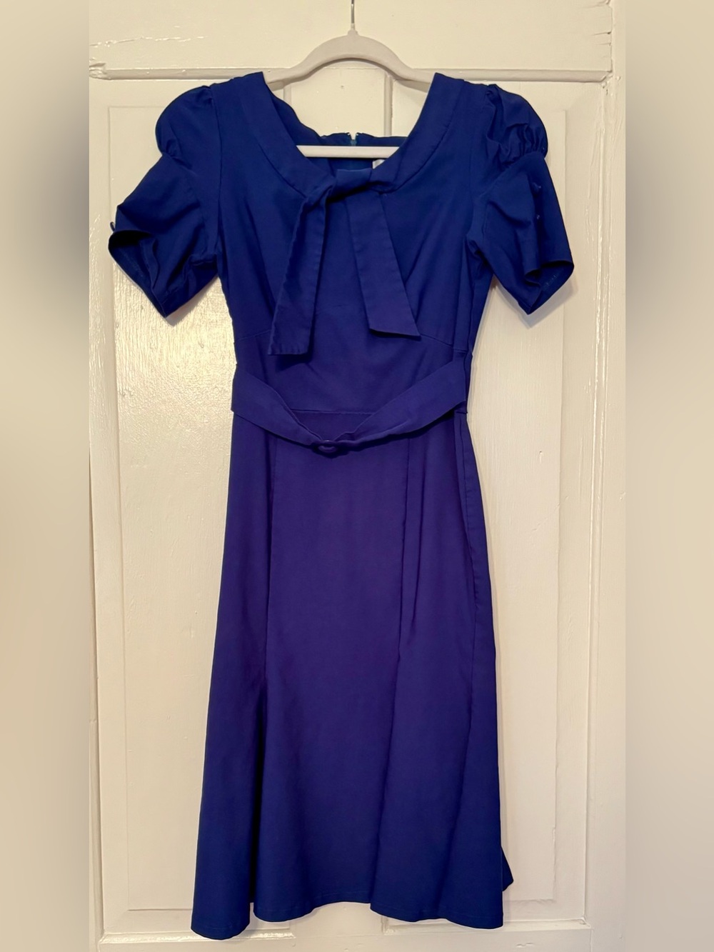 Vintage Inspired Tie-Neck Midi Dress in Deep Blue - Women